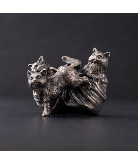 Handmade silver figure "Kittens" 23165 Onyx