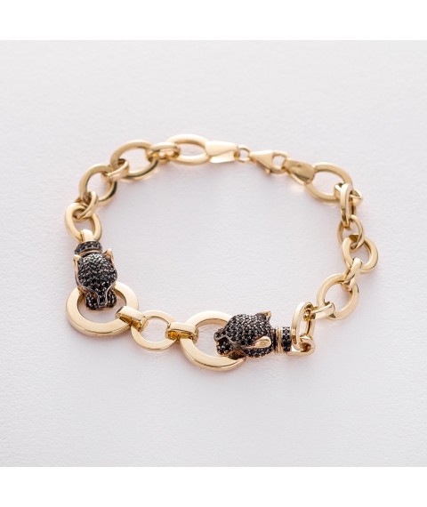 Gold bracelet with panthers (cubic zirconia) b04839 Onix 17