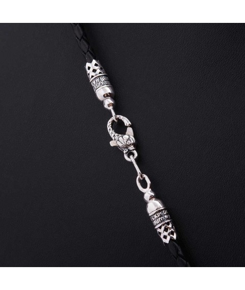 Leather cord "Save and Preserve" with silver clasp "Fish" (3mm) 18154 Onix 60
