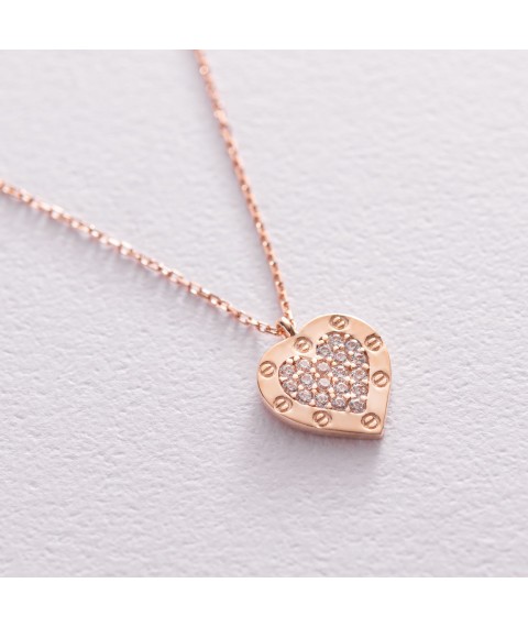 Gold necklace "Heart" with cubic zirconia col01713 Onix 42