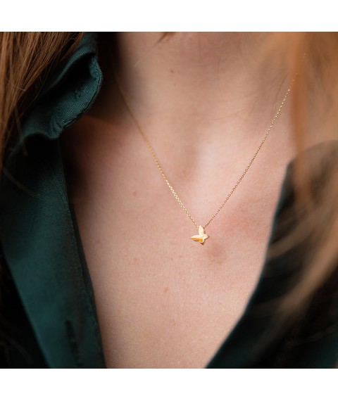 Necklace "Butterfly" in yellow gold kol02149 Onyx 45