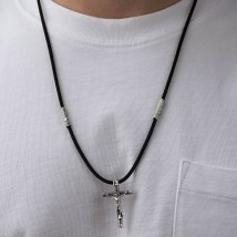 Православный серебряный крест "Распятие. Спаси и Сохрани" на шнурке 847 Онікс  60