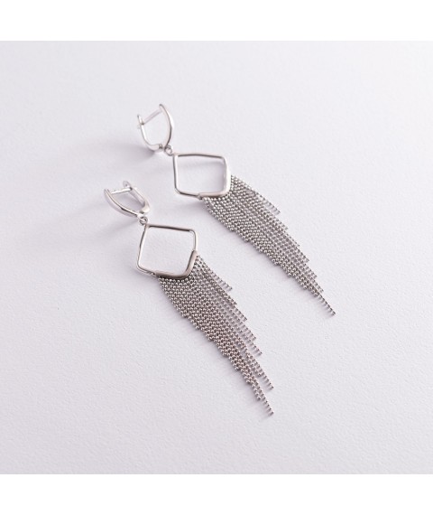 Silver earrings "Rain" 122323 Onyx