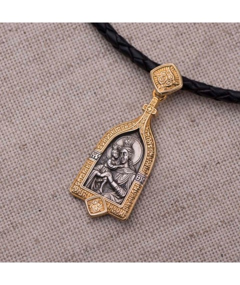 Silver pendant of the Mother of God with gold plated 131974 Onyx