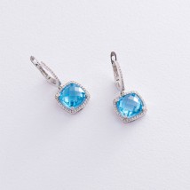 Золоті сережки з блакитним топазом і діамантами C01111E Онікс