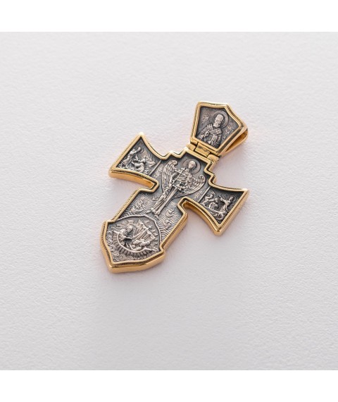 Silberkreuz mit Vergoldung "Kreuzigung. Schutzengel" 131416 Onyx