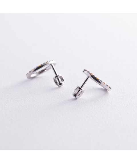 Silver earrings - studs with cubic zirconia 064590 Onyx