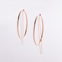 Gold oval earrings with chains s07962 Onyx