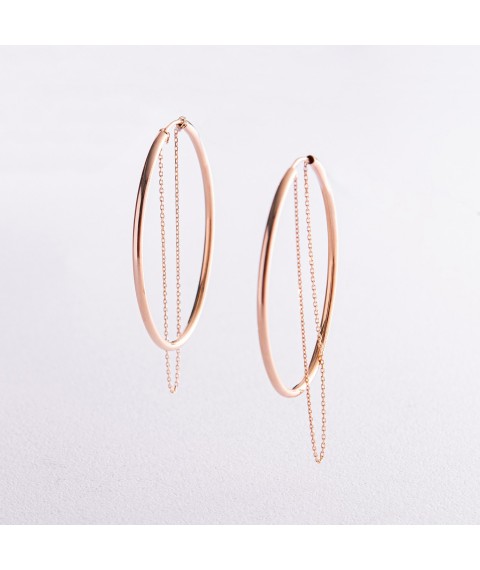 Gold oval earrings with chains s07962 Onyx