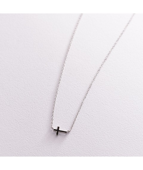 Silver necklace "Cross" (enamel) 181070 Onix 45