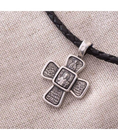 Православный серебряный крест "Распятие. Святой Николай" (чернение) 132493 Онікс