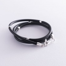 Rubber cord with a smooth silver clasp and silver inserts (3mm) 18153 Onix 65