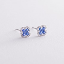 Gold stud earrings with sapphires and diamonds sb0099lg Onyx