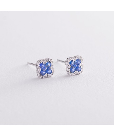 Gold stud earrings with sapphires and diamonds sb0099lg Onyx