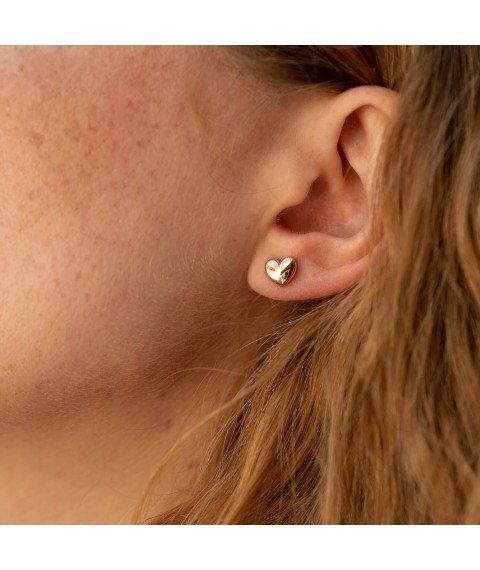 Gold stud earrings "Hearts" s06050 Onyx