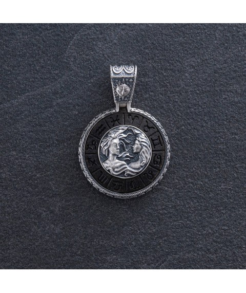 Срібний кулон "Знак зодіаку Близнюки" з ебеном 1041близнюки Онікс