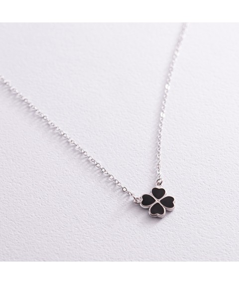 Silver necklace "Clover" (black enamel) 181209 Onyx 47