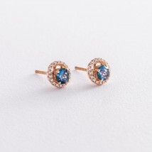 Gold stud earrings with London topaz 7025317t Onyx