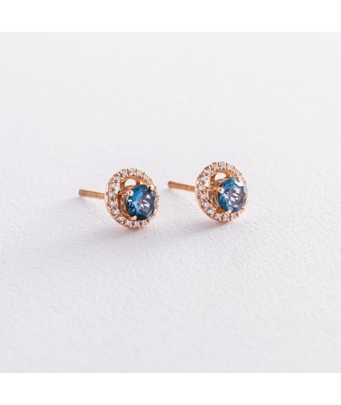 Gold stud earrings with London topaz 7025317t Onyx