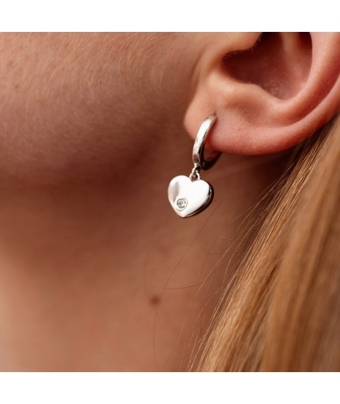 Earrings "Hearts" with cubic zirconia (silver) 122813 Onyx