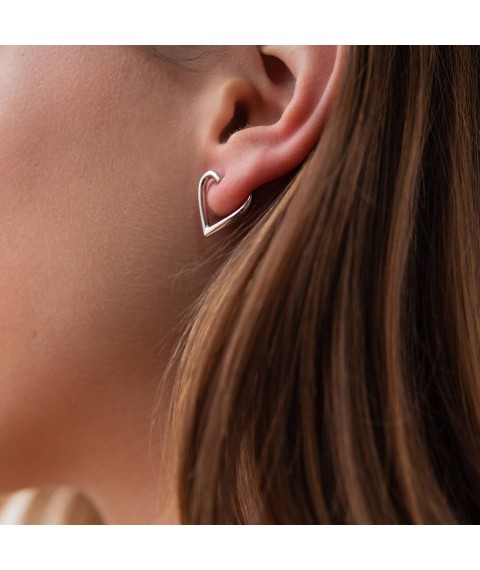 Earrings - studs "Hearts" in white gold s08089 Onyx