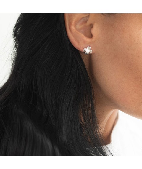 Earrings "Cross" in white gold s06971 Onyx