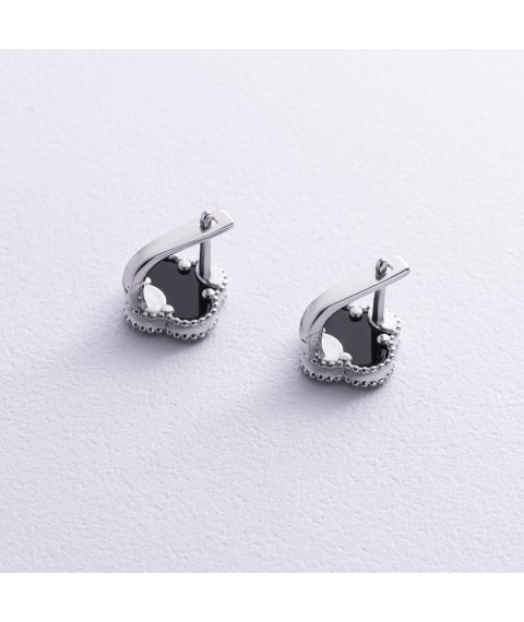 Срібні сережки "Клевер" з оніксом 123360 Онікс