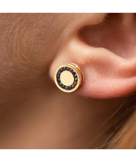 Gold earrings - studs with black diamonds 334483122 Onyx