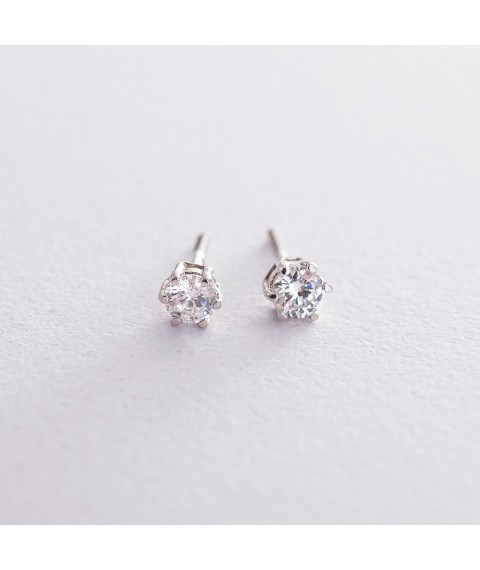 Gold stud earrings (cubic zirconia) 4 mm s02825 Onyx