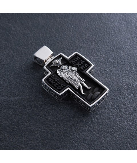 Men's Orthodox cross "Savior Not Made by Hands. Archangel Michael" made of ebony and silver 133230 Onyx