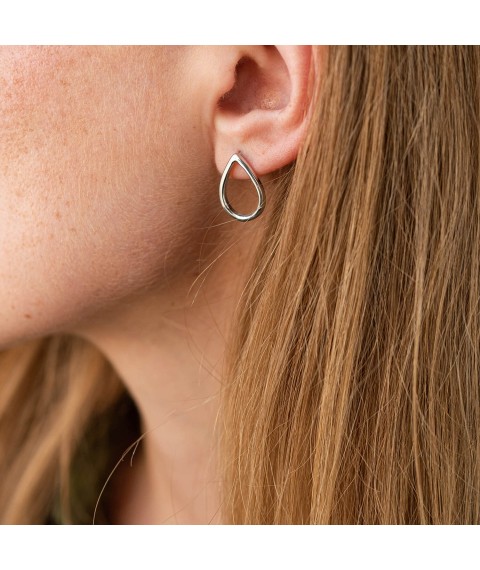 Earrings - studs "Big drops" in white gold s06410 Onyx