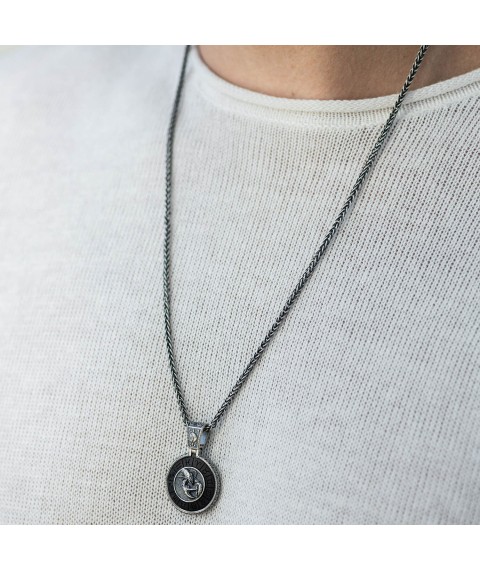 Silver pendant "Zodiac sign Cancer" with ebony 1041 cancer Onyx