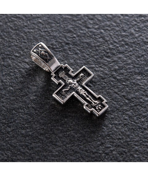 Срібний православний хрест "Розп'яття Христове. Покров Святої Богородиці" 133008 Онікс