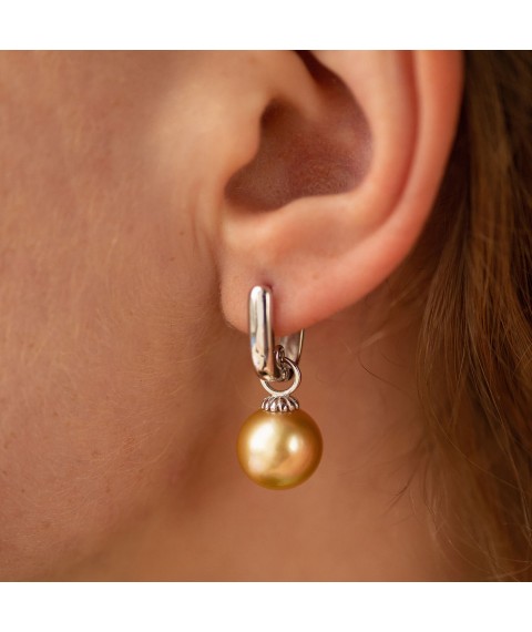 Earrings in white gold (cult. sea pearls) s08581 Onyx