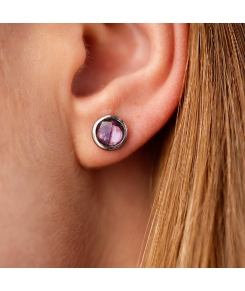 Silver stud earrings with pink topaz 122167 Onyx
