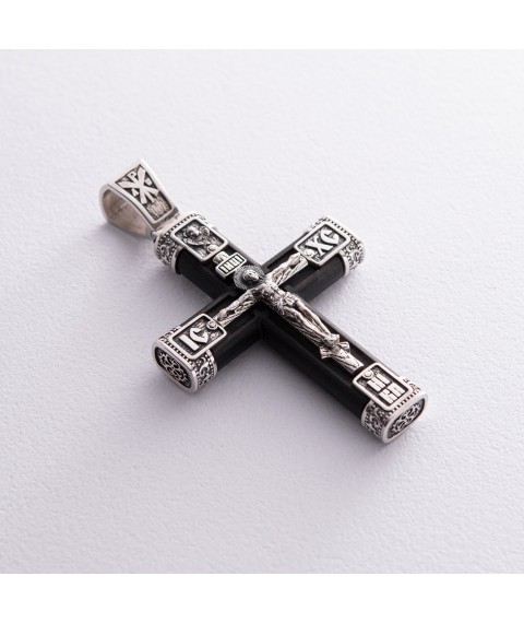 Silver cross "Crucifixion. Save and Preserve" with ebony 981 Onyx