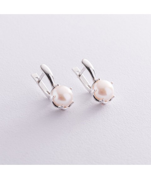 Silver earrings with cult. fresh pearls 121860 Onyx
