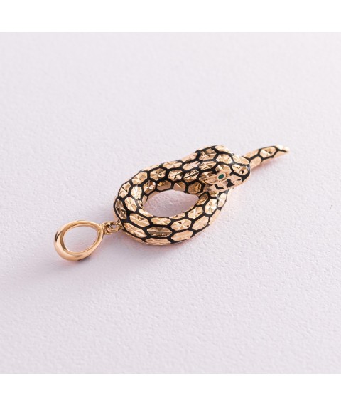 Gold pendant "Snake" (enamel, cubic zirconia) p03632 Onyx