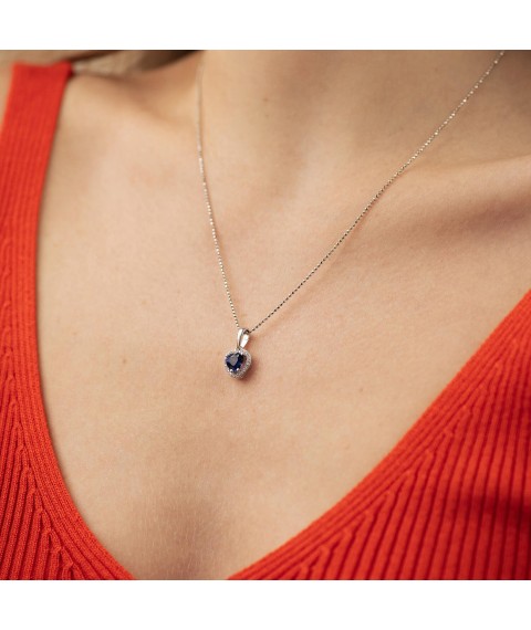 Silver pendant "Heart" with synthetic. sapphire and cubic zirconia 3983/1р-HSPH Onyx