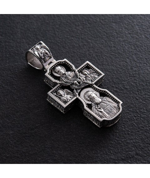Silver cross "Lord. Archangels Michael and Gabriel. Guardian Angel. St. Nicholas. Sergius of Radonezh" with ebony 980 Onyx