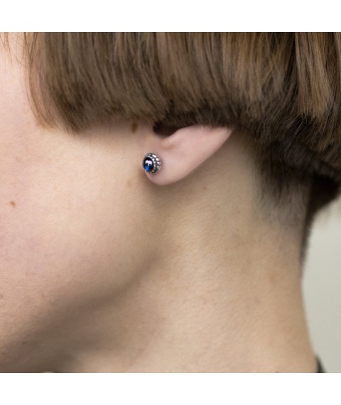 Silver earrings - studs with nano sapphire 122081 Onyx