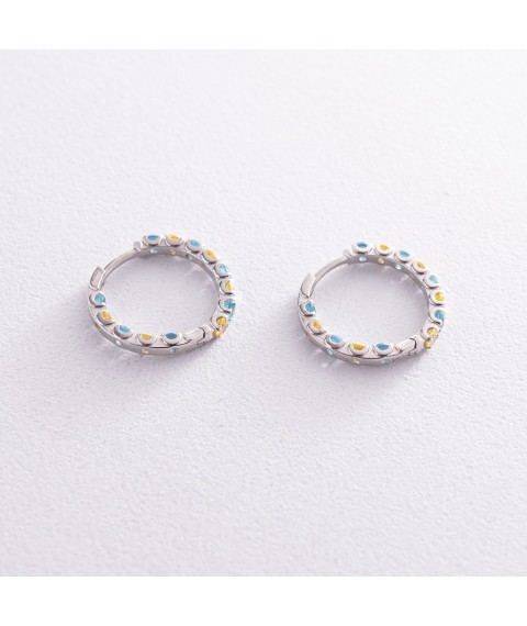 Срібні сережки - кільця з блакитними і жовтими фіанітами OR126610 Онікс