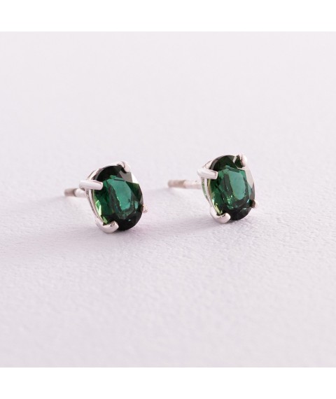 Silver earrings - studs with synthetic quartz 121959 Onyx