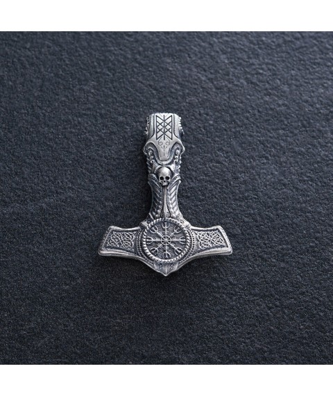 Silver pendant - hammer "Helmet of Horror with skull" 7043 Onyx