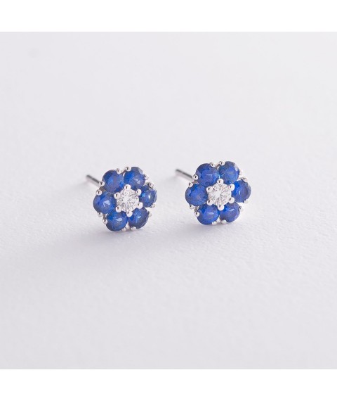 Gold stud earrings "Flowers" (sapphire, diamond) sb0133vi Onyx