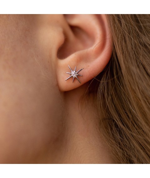 Gold earrings - studs "Stars meteorites" with cubic zirconia s08596 Onyx