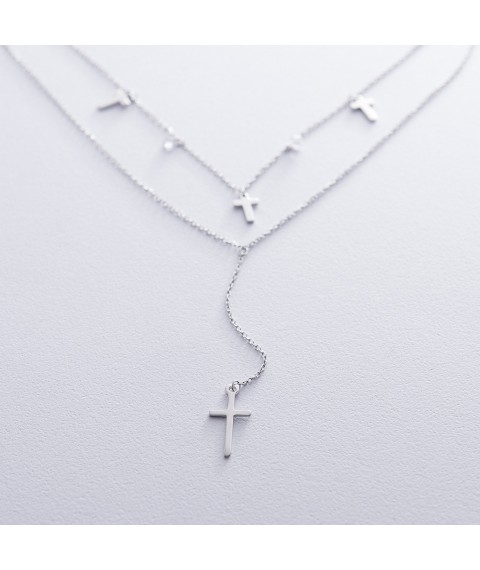 Double silver necklace "Cross" with cubic zirconia 18939 Onyx