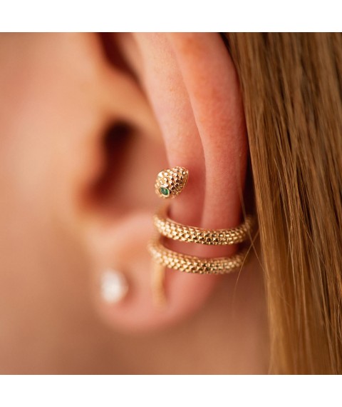 Earring - cuff "Snake" in red gold s08666 Onyx
