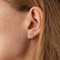 Earrings - studs "Clover" in white gold s08276 Onyx