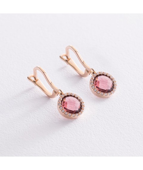 Gold earrings with pink and white cubic zirconia s07456 Onyx